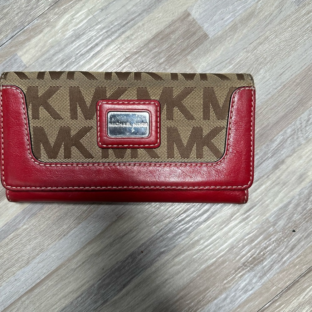 Michael Kors Red and Tan Logo Wallet